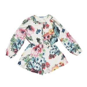TM TRULY ME GIRLS FLORAL LONG SLEEVE ROMPER JUMPER SHEER SHORT ONE PIECE Sz 14
